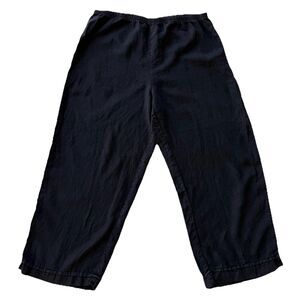 Soft Surroundings Black Linen Pants Womens 1X Pull On Wide Leg High Rise USA